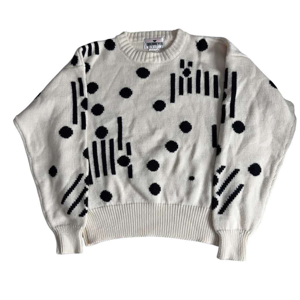Vintage Obermeyer Wool Blend Knit Pullover Geometric Sweater Womens Medium